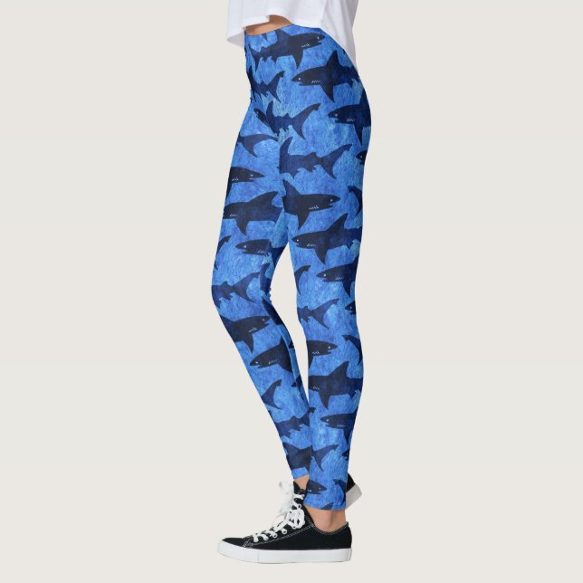 Haifische im tiefen blauen SeeSporttaucher-Mädchen Leggings (Links)