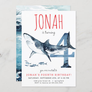 Haifischerladung zum vierten Geburtstag Einladung