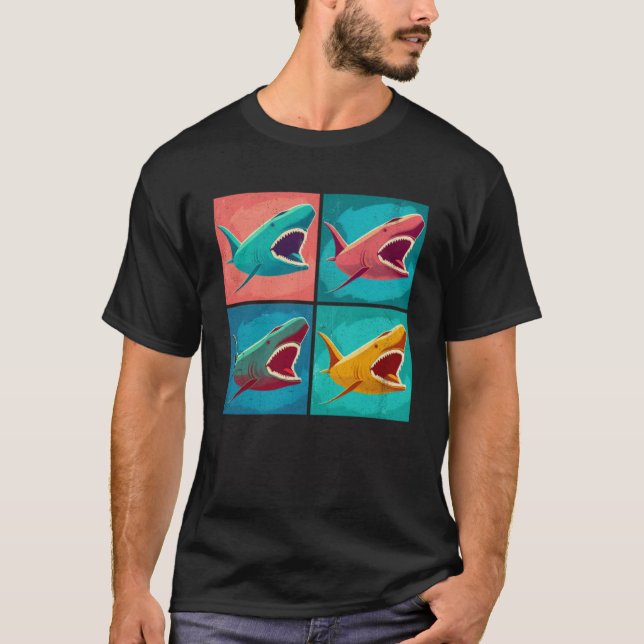 Haifischfisch-Pop-Illustration Farbige Tierfrauen  T-Shirt (Vorderseite)