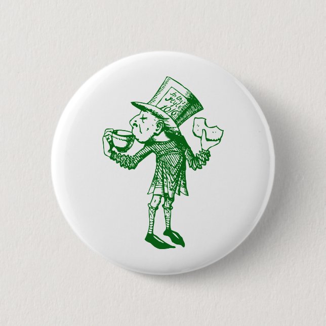 Haigha (wütender Hutmacher) schwärzte Grün mit Button (Vorderseite)
