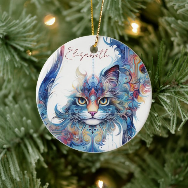 Haight-Ashbury Style Psychedelic Cat Ornament (Baum)
