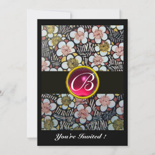 HAIKU/FRÜHLINGSBLUMEN, ROSA FUCHSIA RUBIN-MONOGRAM EINLADUNG