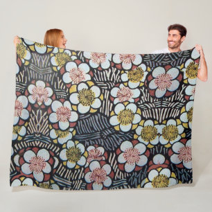 HAIKU/SCHWARZ-WEISS PINK GELBE BLUMEN FLEECEDECKE