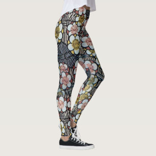 HAIKU/SCHWARZ-WEISS PINK GELBE BLUMEN LEGGINGS
