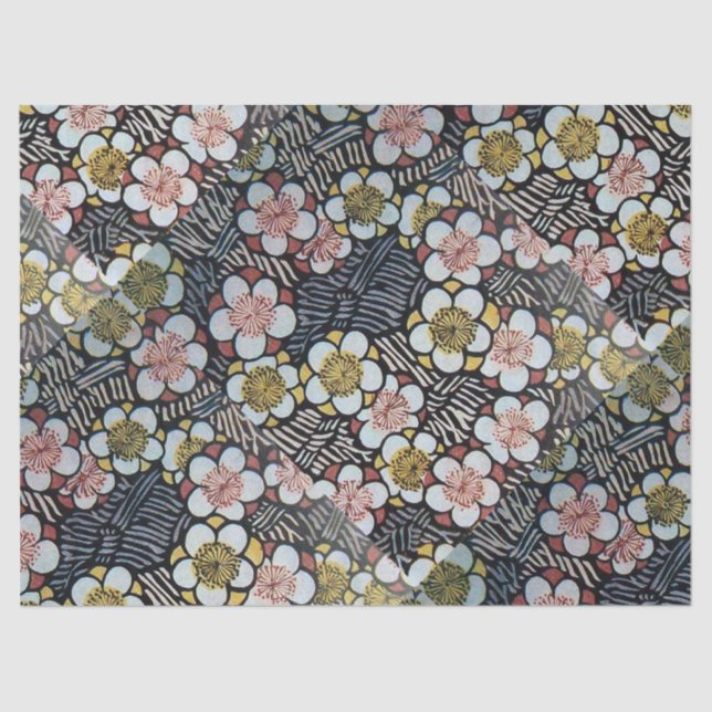 HAIKU/SCHWARZ-WEISS PINK GELBE BLUMEN SEIDENPAPIER (Vorderseite)