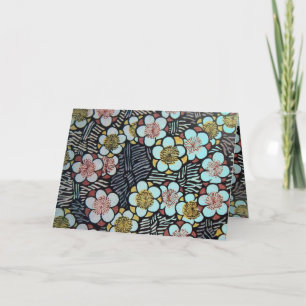 HAIKU/SCHWARZ WEISS PINK PINK BLAU FRÜHLINGSBLUMEN KARTE