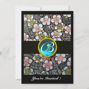 HAIKU/SPRINGBLUMEN BLUE TURQUOISE GEM MONOGRAM EINLADUNG