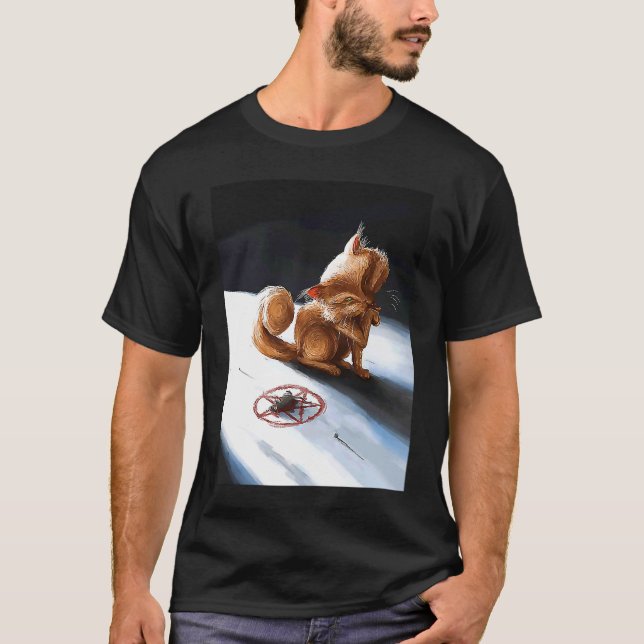 Hail Devil Katze Pentagramm T-Shirt (Vorderseite)
