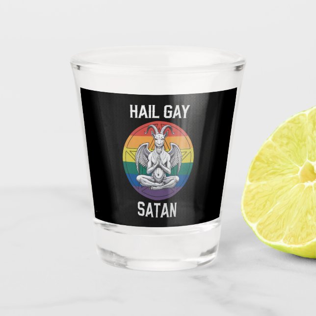 Hail Gay Satan Funny Goth Gothic Goat LGBTQ Schnapsglas (Vorderseite)