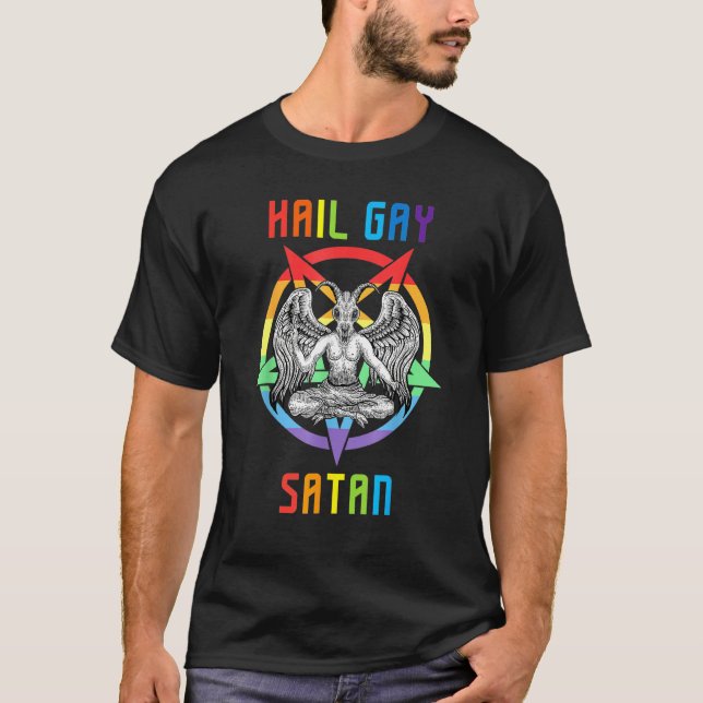 Hail Gay Satan LGBT Goth Gay Pride Baphomet T-Shirt (Vorderseite)