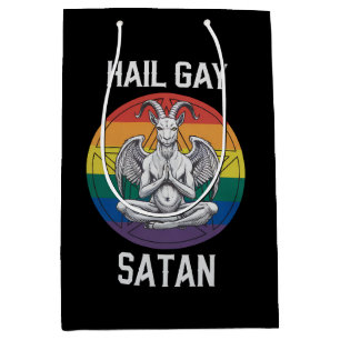 Hail Gay Satan Lustig Gothisch Gothic Ziege LGBTQ Mittlere Geschenktüte