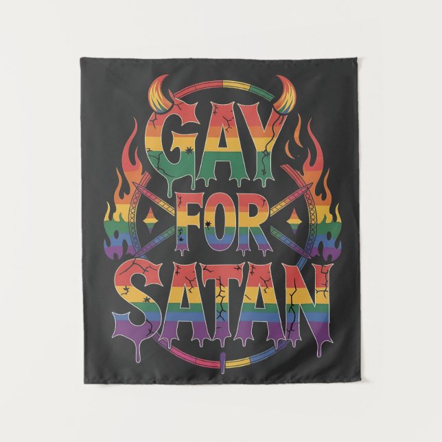 Hail Gay Satan Rainbow Baphomet Devil Goat LGBTQ Wandteppich (Vorderseite)