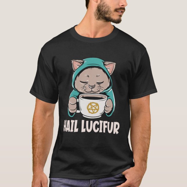 Hail Lucifur Cute Occult Satanic Hail Satan Cat T-Shirt (Vorderseite)