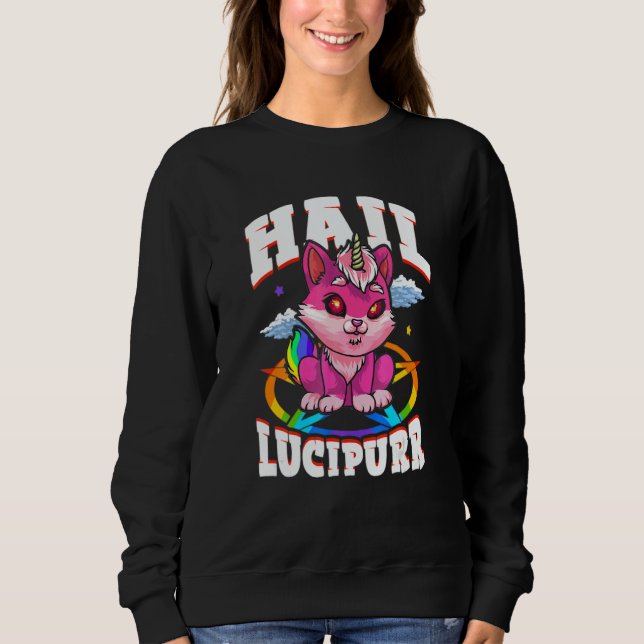 Hail Lucipurr Cat Rainbow Unicorn Kitty Satanic Sweatshirt (Vorderseite)