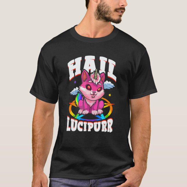 Hail Lucipurr Cat Rainbow Unicorn Kitty Satanic T-Shirt (Vorderseite)