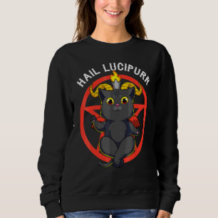 Hail Lucipurr Katze Teufel Satan Pentagramm Baphom Sweatshirt