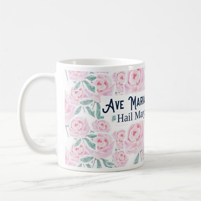 Hail Mary Ave Maria Latin Gebet Katholische Blume Kaffeetasse (Links)
