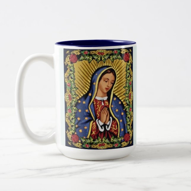 Hail Mary Full of Grace Add Empfänger Name Geschen Zweifarbige Tasse (Links)