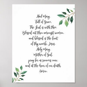 Hail Mary Katholic Prayer Print Calligraphy Poster