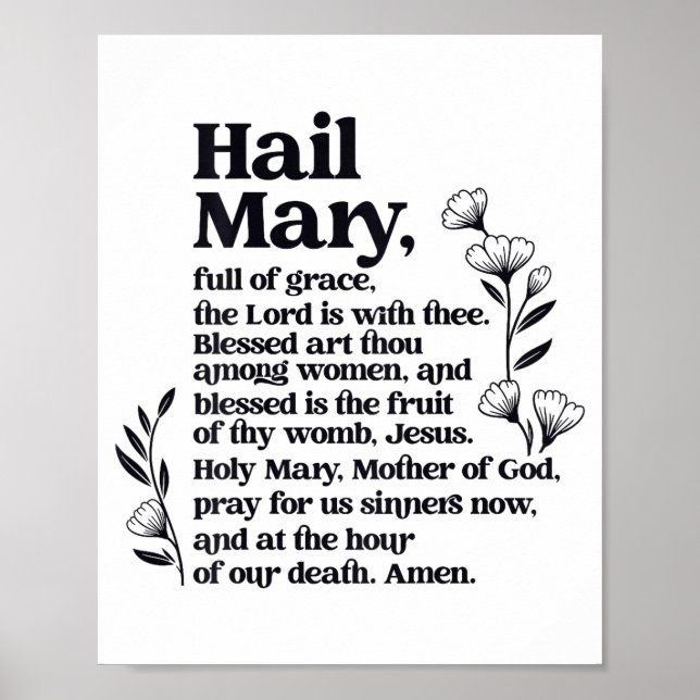 Hail Mary Prayer Marian Floral Christian Blessed M Poster (Vorne)