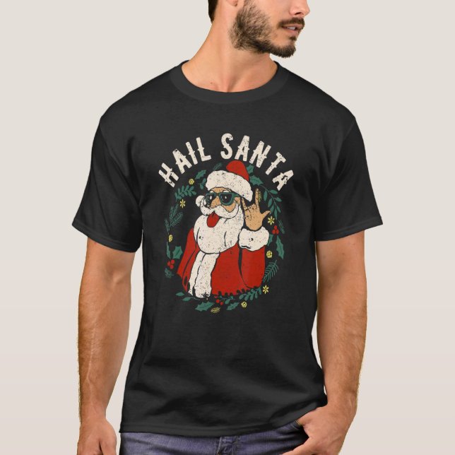 Hail Santa Claus Sleigher Christmas Rock Metal Xma T-Shirt (Vorderseite)