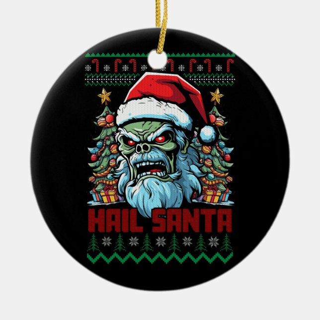Hail Santa Heavy Metal Headbanger Uganda Weihnacht Keramik Ornament (Vorne)