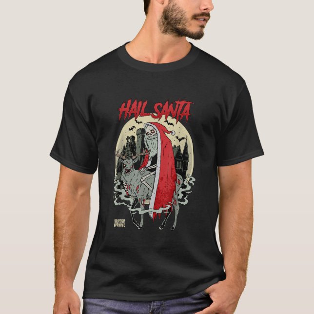 Hail Santa Retro Horror Ugly Christmas T-Shirt (Vorderseite)