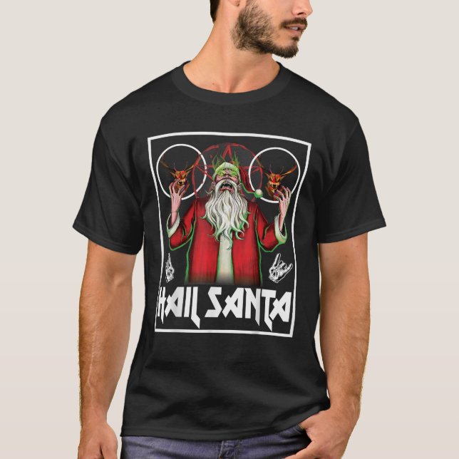 Hail Santa Sleigher Heavy Metal Ugly Weihnachten T-Shirt (Vorderseite)
