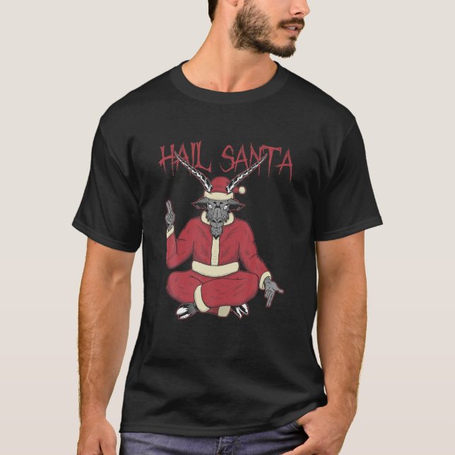 Hail Santa Ugly Christmas Sweater Rock Metal Satan T-Shirt (Vorderseite)