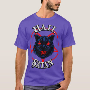 Hail Satan Demon Cat Black Metal Occult Kitty T-Shirt