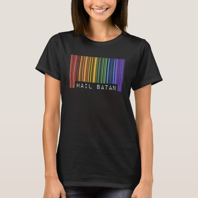 Hail Satan Gay Pride Flag Barcode Satanist Equalit T-Shirt (Vorderseite)