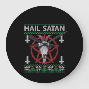 Hail Satan Goat Head Pentagram Funny Satanic Ugly Große Wanduhr