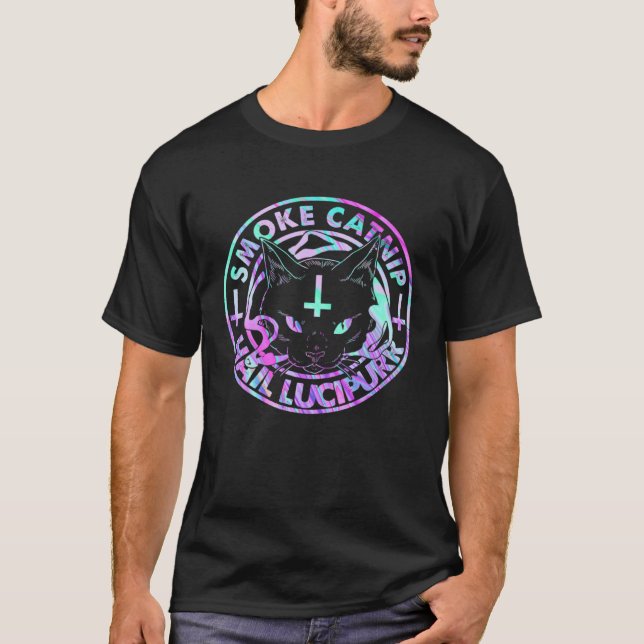 Hail Satan Smoke Catnip Hail Lucipurr Satanic Blac T-Shirt (Vorderseite)