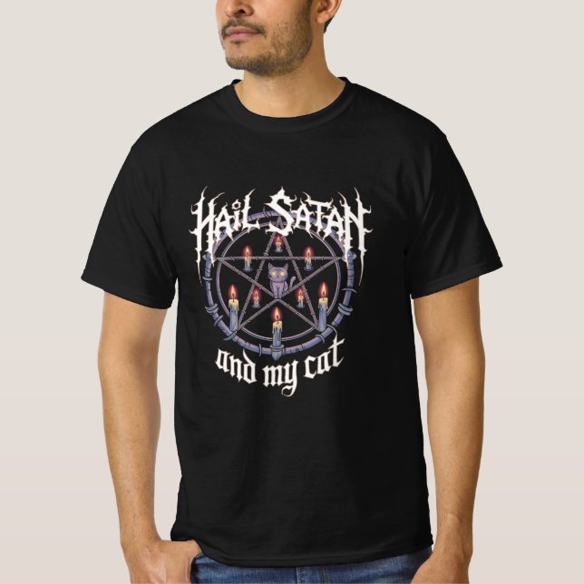 Hail Satan und meine Katze T-Shirt (Vorderseite)