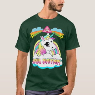Hail Satan Unicorn Rainbow Painting Zeichnend Desi T-Shirt