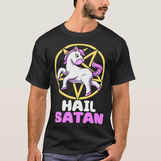 Hail Satan Unicorn Satan Demon Devil Gothic Hell P T-Shirt (Vorderseite)