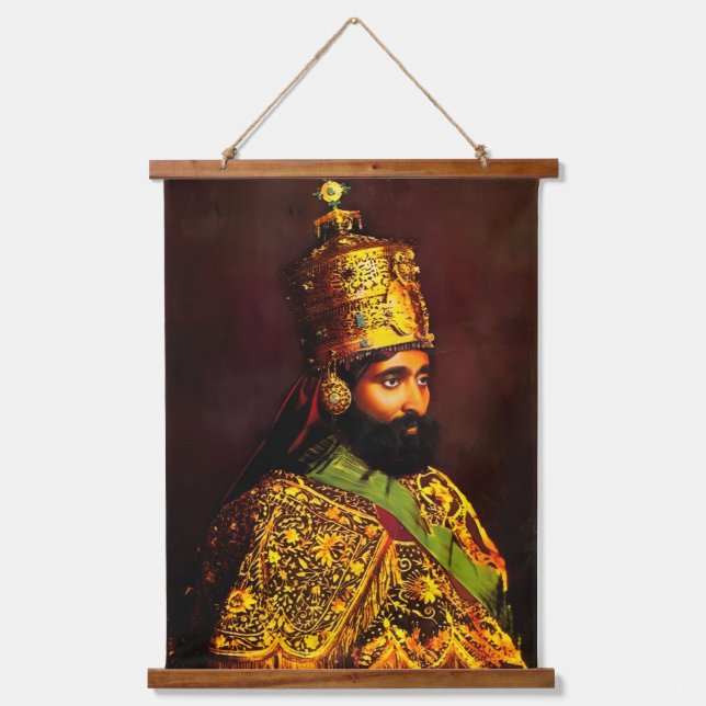 Haile Selassie HIM Jah Rastafari Wandteppich Mit Holzrahmen (Vorderseite)