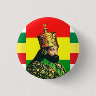 Haile Selassie I Jah Rastafari Rasta Reggae Roots Button