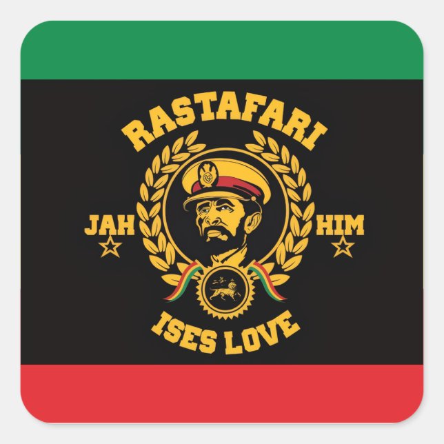 Haile Selassie I Jah Rastafari Reggae Rasta Button Quadratischer Aufkleber (Vorderseite)