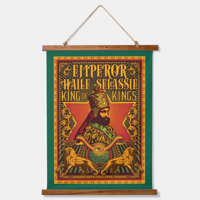 Haile Selassie Jah Rastafari Rasta Reggae Roots  Wandteppich Mit Holzrahmen (Vorderseite)