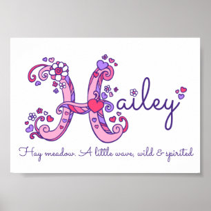 Hailey Anfangs-H-Doodle-Herz-Kunst-Name-Bedeutung Poster