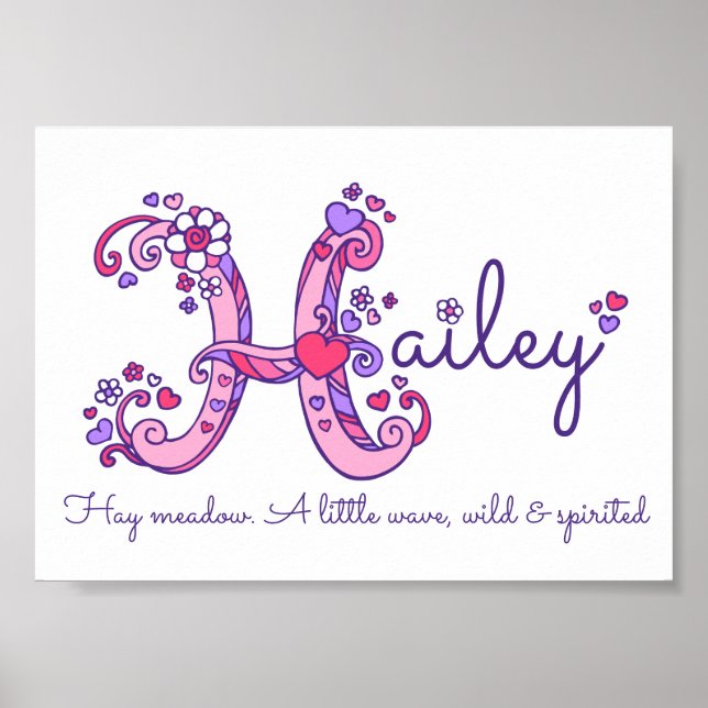 Hailey Anfangs-H-Doodle-Herz-Kunst-Name-Bedeutung Poster (Vorne)