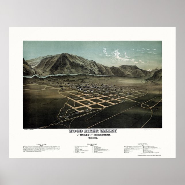 Hailey - Wood River, ID Panoramic Map - 1884 Poster (Vorne)