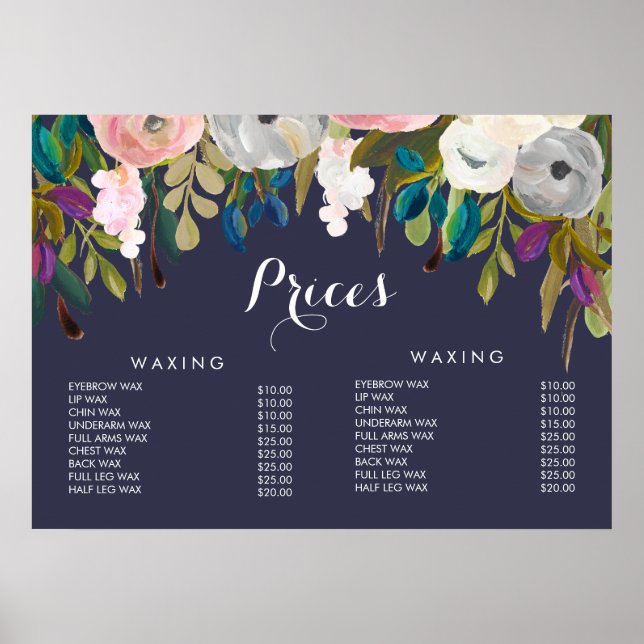 Hair Beauty Salon Beautician Menu Price Poster (Vorne)