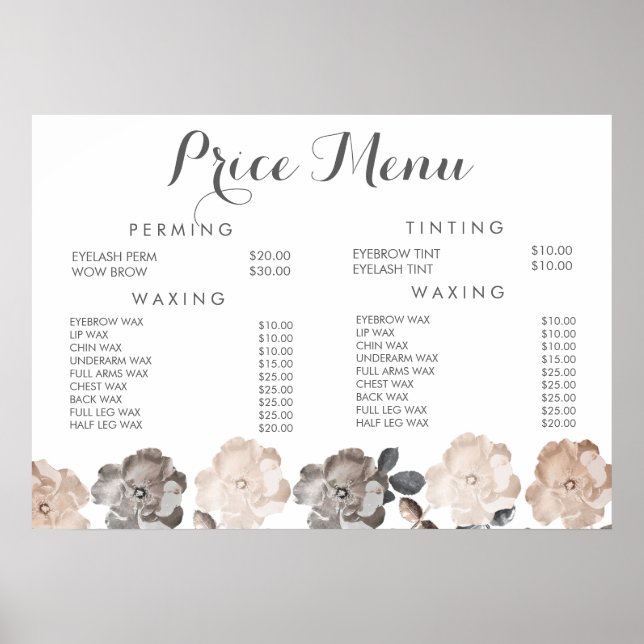 Hair Beauty Salon Beautician Menu Price Poster (Vorne)