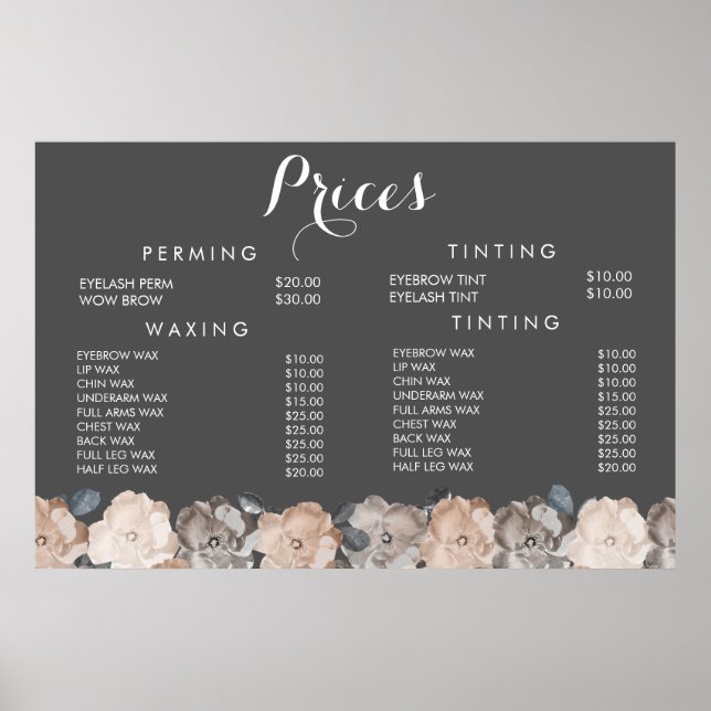 Hair Beauty Salon Beautician Menu Price Poster (Vorne)