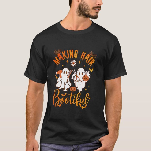 Hair Bootiful Funny Beängstigend Ghost Friseur T-Shirt (Vorderseite)