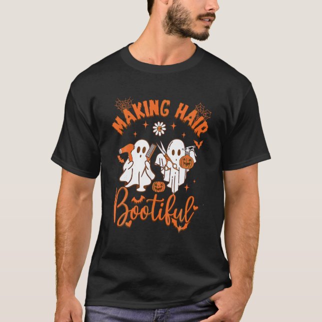 Hair Bootiful Funny Beängstigend Ghost Friseur T-Shirt (Vorderseite)