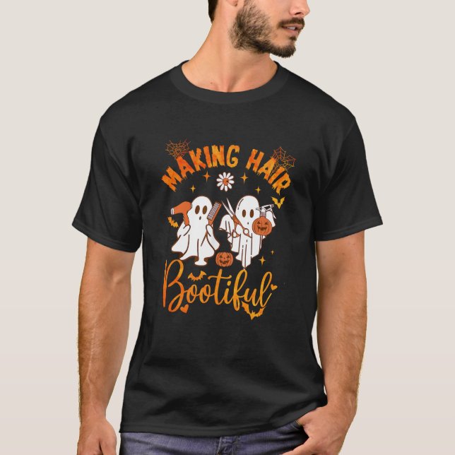 Hair Bootiful Funny Beängstigend Ghost Friseur T-Shirt (Vorderseite)
