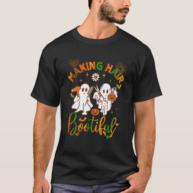 Hair Bootiful Funny Beängstigend Ghost Friseur T-Shirt (Vorderseite)